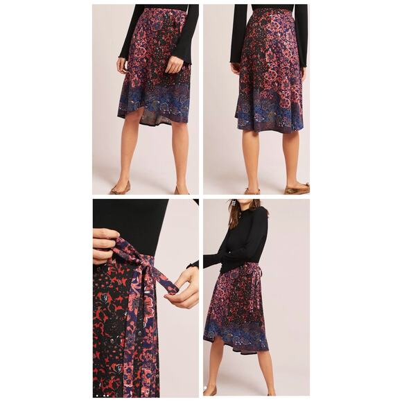 Anthropologie Maeve | Floral Terry Faux Knit Wrap Skirt | Med - Picture 12 of 12